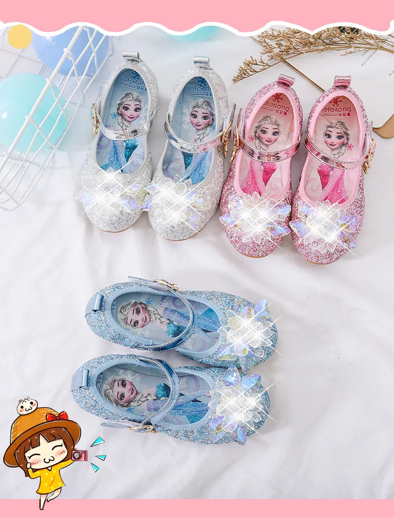 Disney Princess Crystal Shoes New Girls Single Shoes Frozen Aisha Sophia Rhinestones Shoes Performance Party Shoes Size 22-36