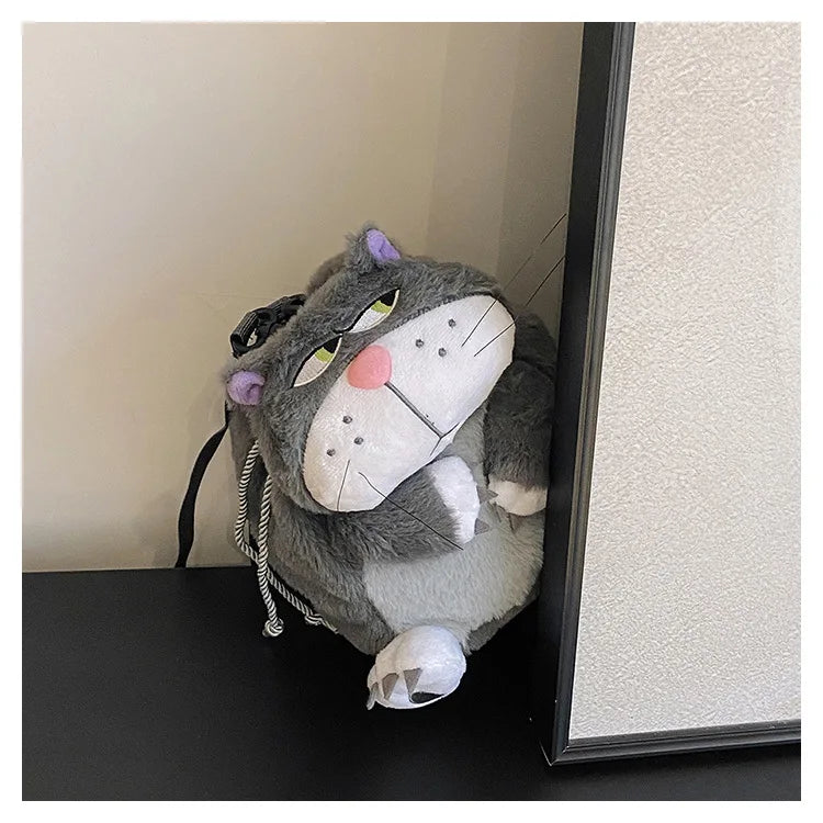 Disney Lucifer Cat Backpack Women Plush Bag Anime Cinderella Pet Plush Shoulder Bag Portable Drawstring High Capacity Girl Gift
