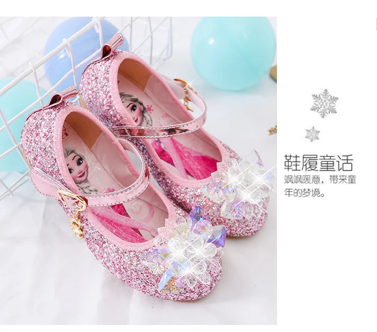 Disney Princess Crystal Shoes New Girls Single Shoes Frozen Aisha Sophia Rhinestones Shoes Performance Party Shoes Size 22-36