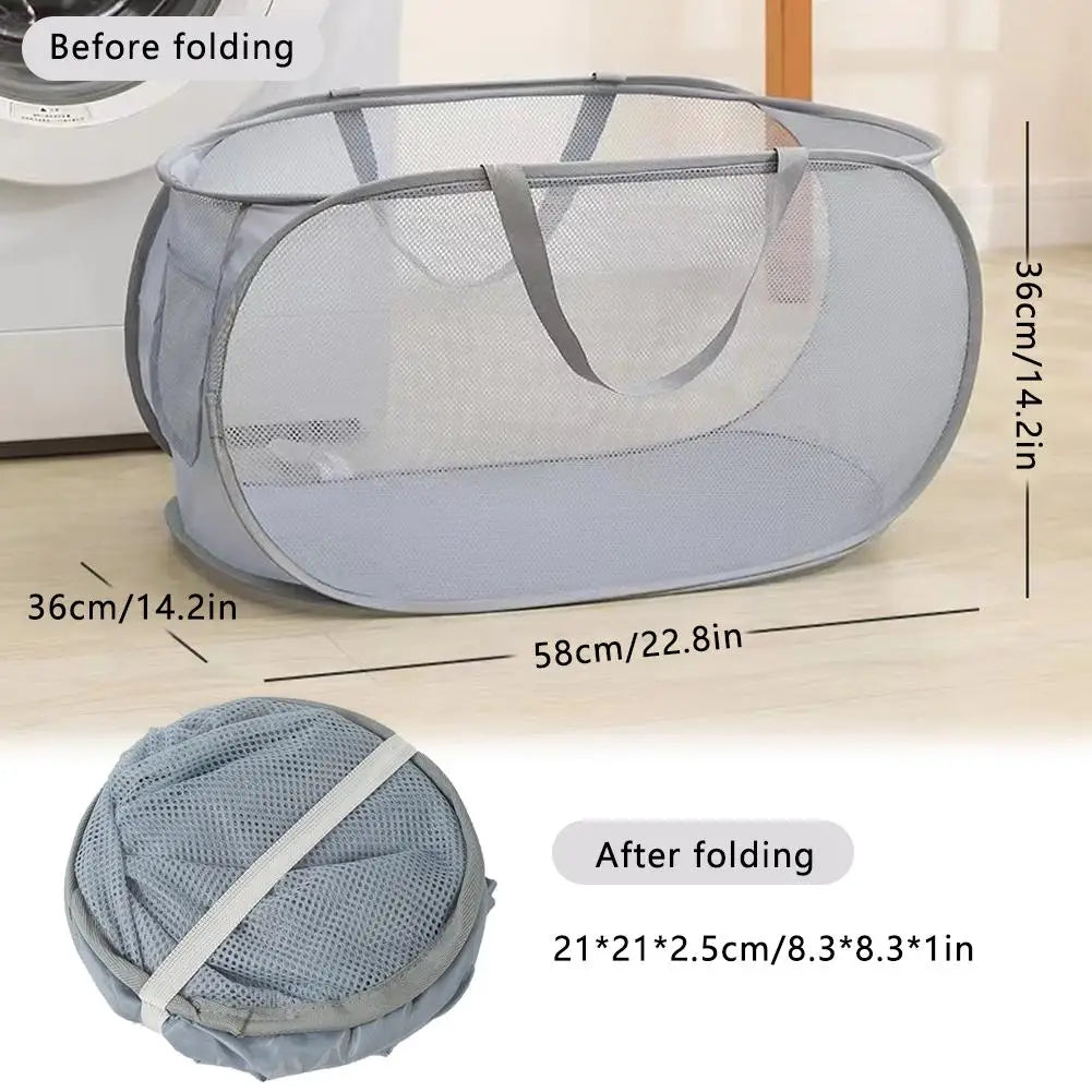 Folding Laundry Basket Organizer for Dirty Clothes Bathroom Clothes Mesh Storage Bag Household Wall Hanging Basket Frame Bucket