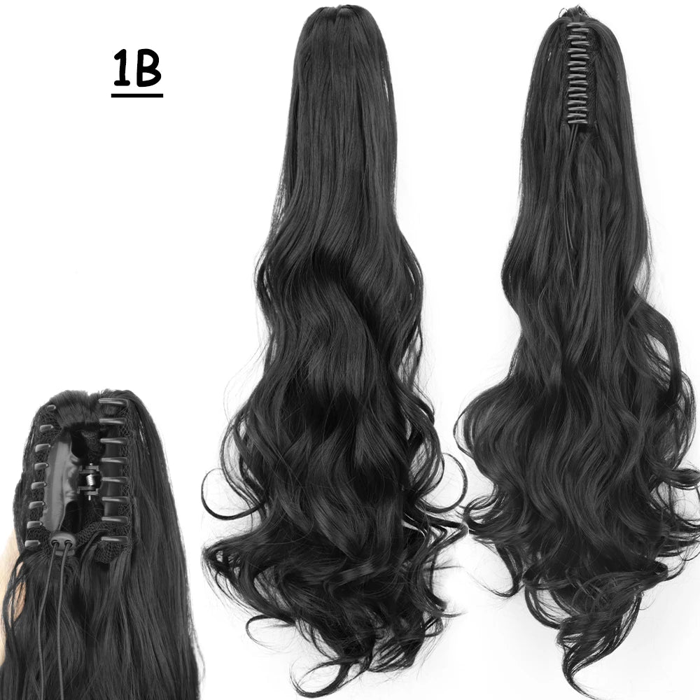 Synthetic Long Straight Claw Clip In Ponytail Hair Extensions 24Inch Heat Resistant Pony Tail Hair Piece For Women Daily Use