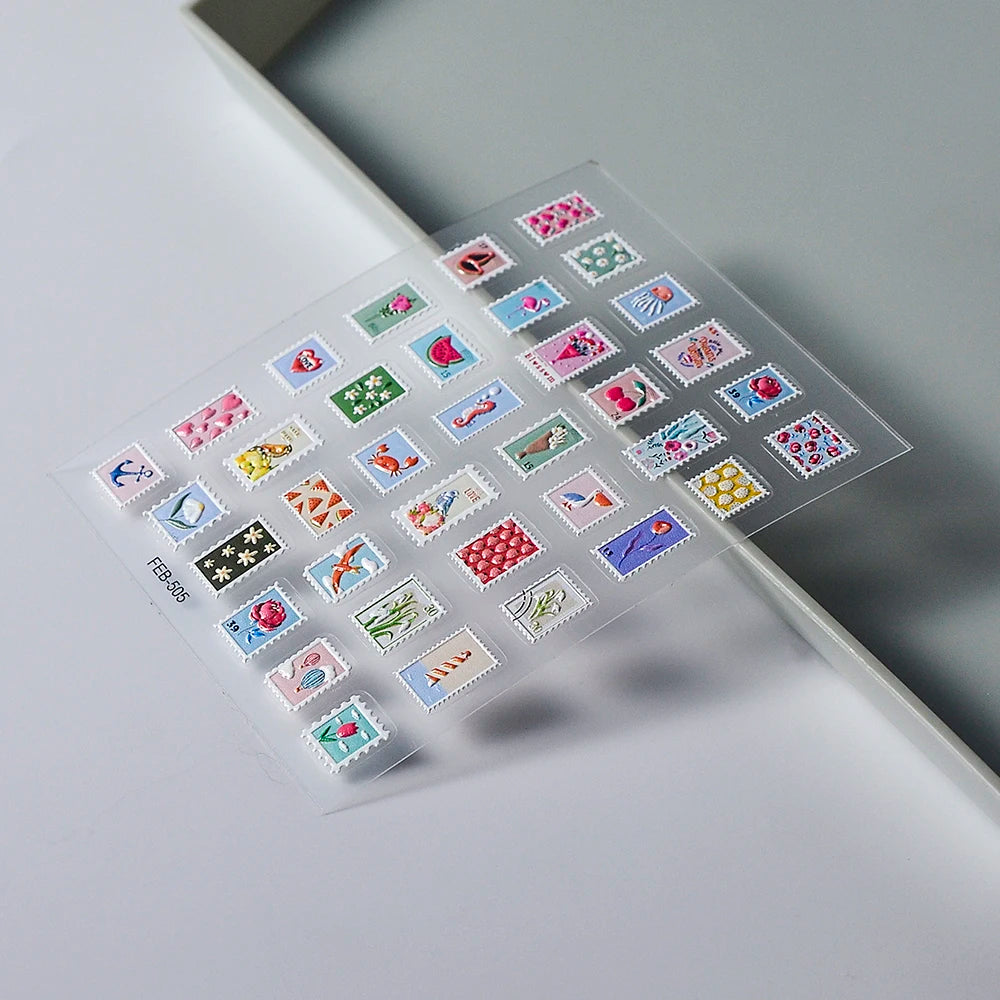 Post Stamp Design Nail Sticker Adhesive Sliders Textured Engraved Decoration Supplies FEB-505