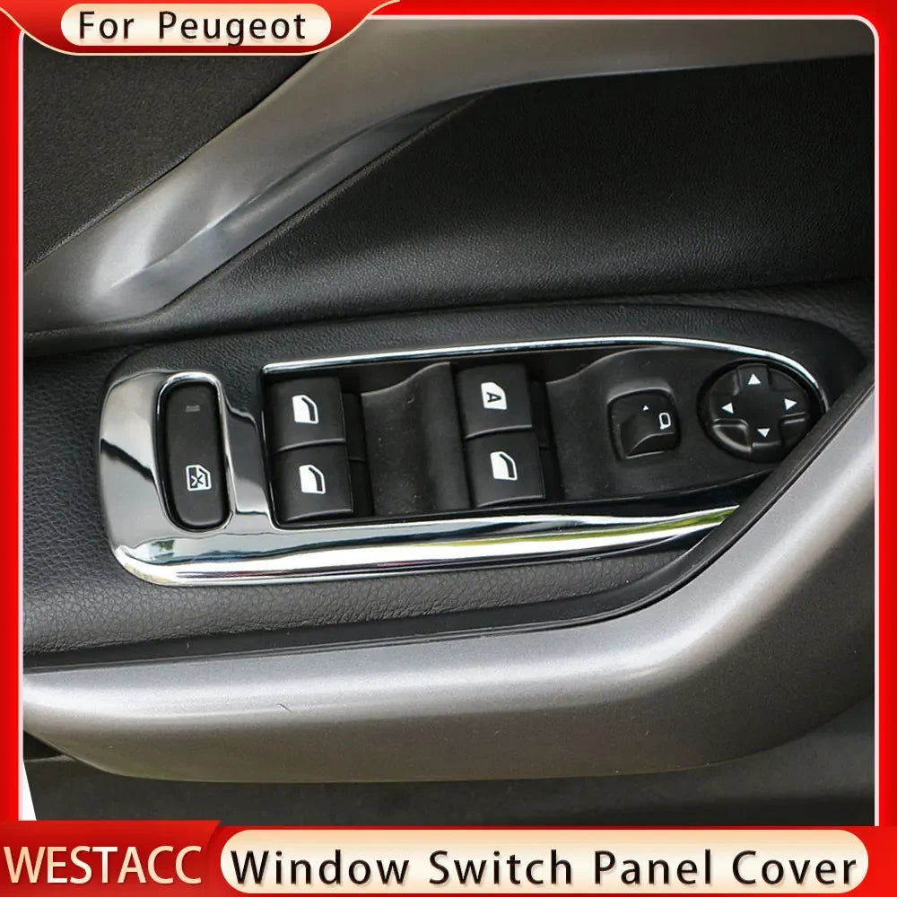 Car Window Lifter Switch Panel Cover for Peugeot 2008 2014 2015 2016 2017 2018 2019 Trim Sticker 4Pcs ABS Chrome Accessories