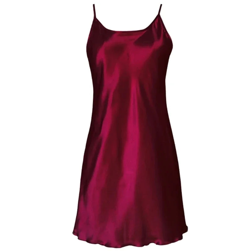 Ice Silk Sexy Women's Satin Nightdress Sexy Lotus Hem Sling Dress Chemise Soft Nightgown Women Lingerie Night Wear Summer Dress