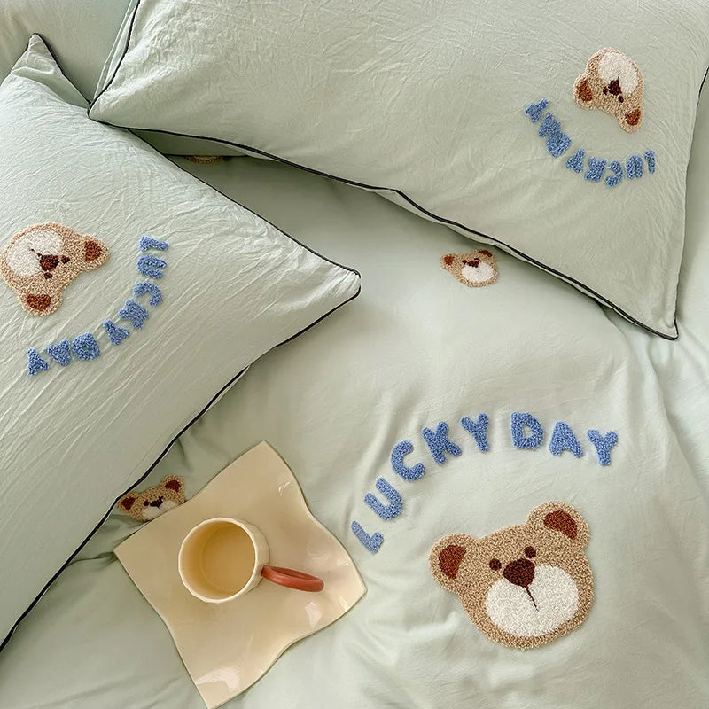3PCS Baby Cartoon Bear Bedding Set For Newborns Soft Cotton Crib Bedding Set For Girl Bed Linen For Kid Baby Nursery Decor
