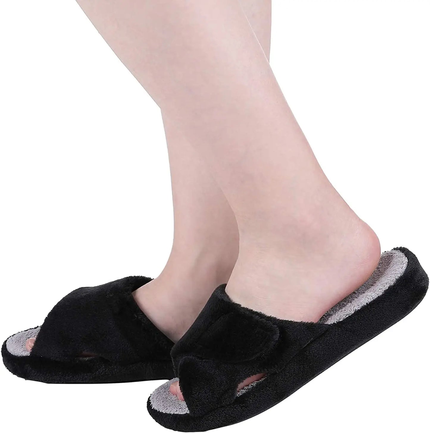 Pallene Cross Band Cotton Slippers Women Indoor Fuzzy Slippers For Ladies Non-slip Cozy Flats Slippers Open Toe House Slippers