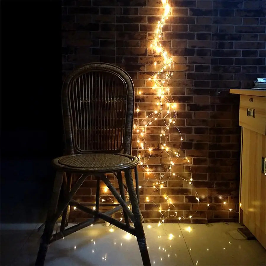 Outdoor Solar Fairy Lights Warm White 30 Stand 600LEDs Waterfall Lights 8 Modes Waterproof Branch Light Solar Powered for Garden