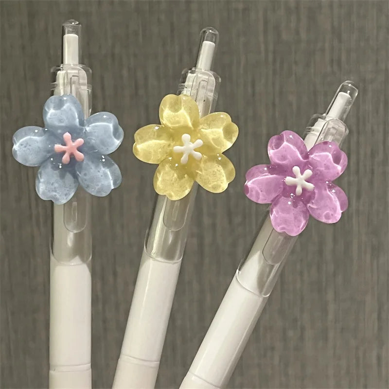 5 Pcs flower Pen 0.5mm black Cute Gel Pens For School Writing Novelty Stationery Girls Gifts