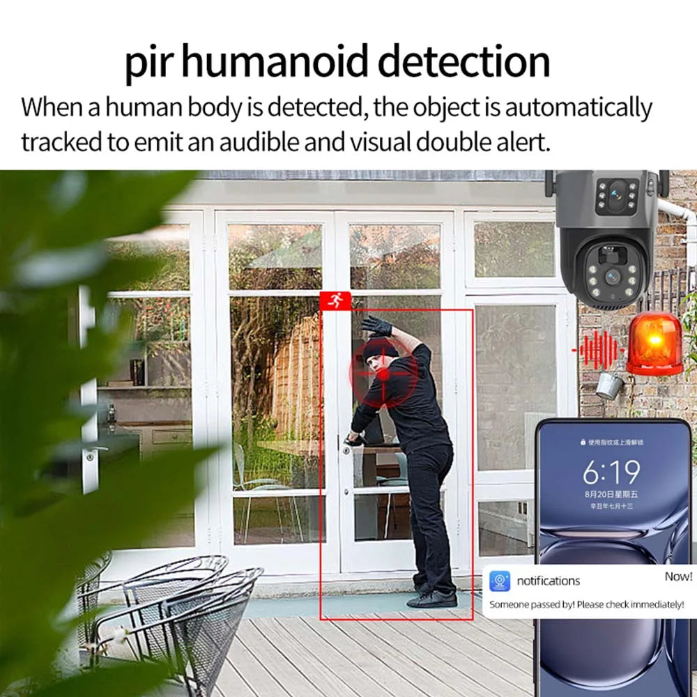 4K 8MP WiFi Solar Camera Outdoor Battery WiFi IP Cam Dual Lens Dual Screen Security-Protection Wireless Surveillance CCTV