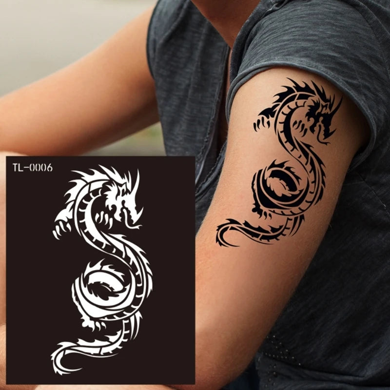 Semi Permanent Tattoos,Flower Dragon Butterfly Hennas Tattoos Stencil Temporary Tattoos Stickers for Face Paint Body Art