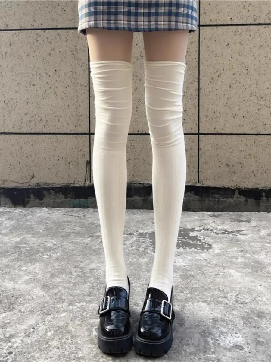 Solid Color Thigh High Stockings Women Trendy Casual Over The Knee Female Long Socks Thermal Warm Cotton Tall Tube Leggings