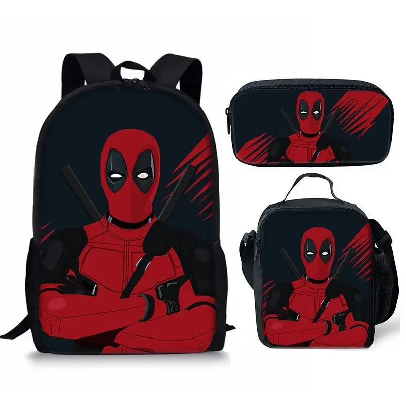 3Pcs Set Deadpools School Bags Pencil Cases Meal Bag Boys' Backpack Schools Supplies Learning Stationery Kids Customizable Gifts
