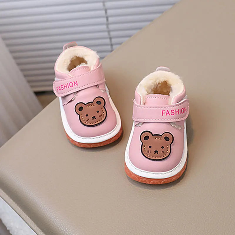 Newborn Baby Girls Boys Shoes Soft Non-slip Infant Toddler Leather First Walkers Autumn Winter Plush Warm Kids Cartoon Sneakers
