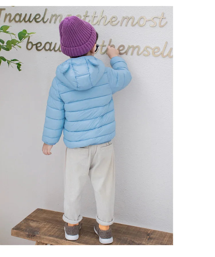Cute Baby Girls Winter Clothes Kids Light Down Coats with Ear Hoodie Spring Girl Jacket Toddler Children Clothing for Boys Coat