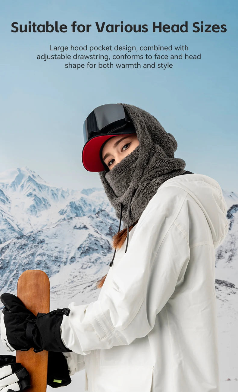 Qunature Skiing Mask Full Face Balaclava Hood Thicken Thermal Fleece Neck Protection Gaiter Winter Keep Warm Snowboarding Scarf