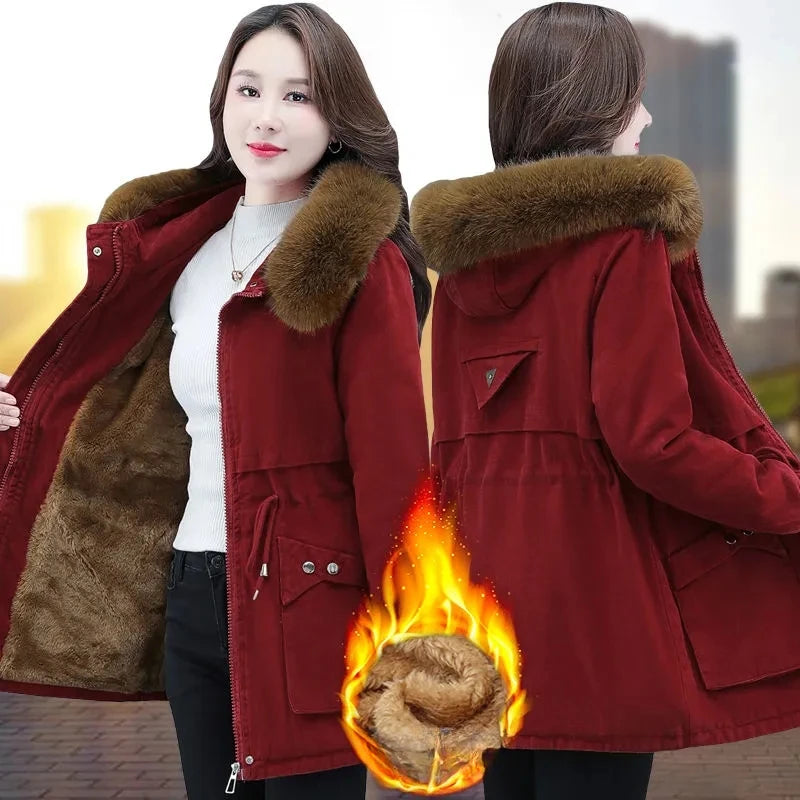 Parkas Womens Winter Jacket Loose Casual Padded Coat Female Large Size Plush Fur Collar Thick Down Cotton Outerwear