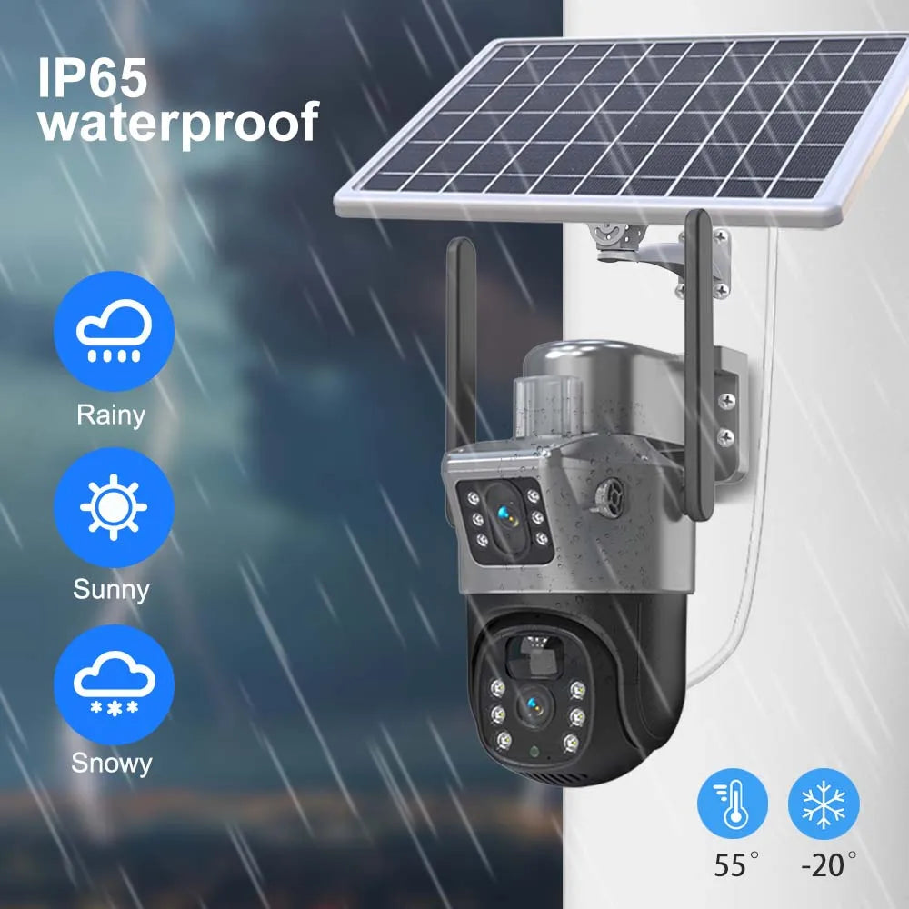 4K 8MP WiFi Solar Camera Outdoor Battery WiFi IP Cam Dual Lens Dual Screen Security-Protection Wireless Surveillance CCTV