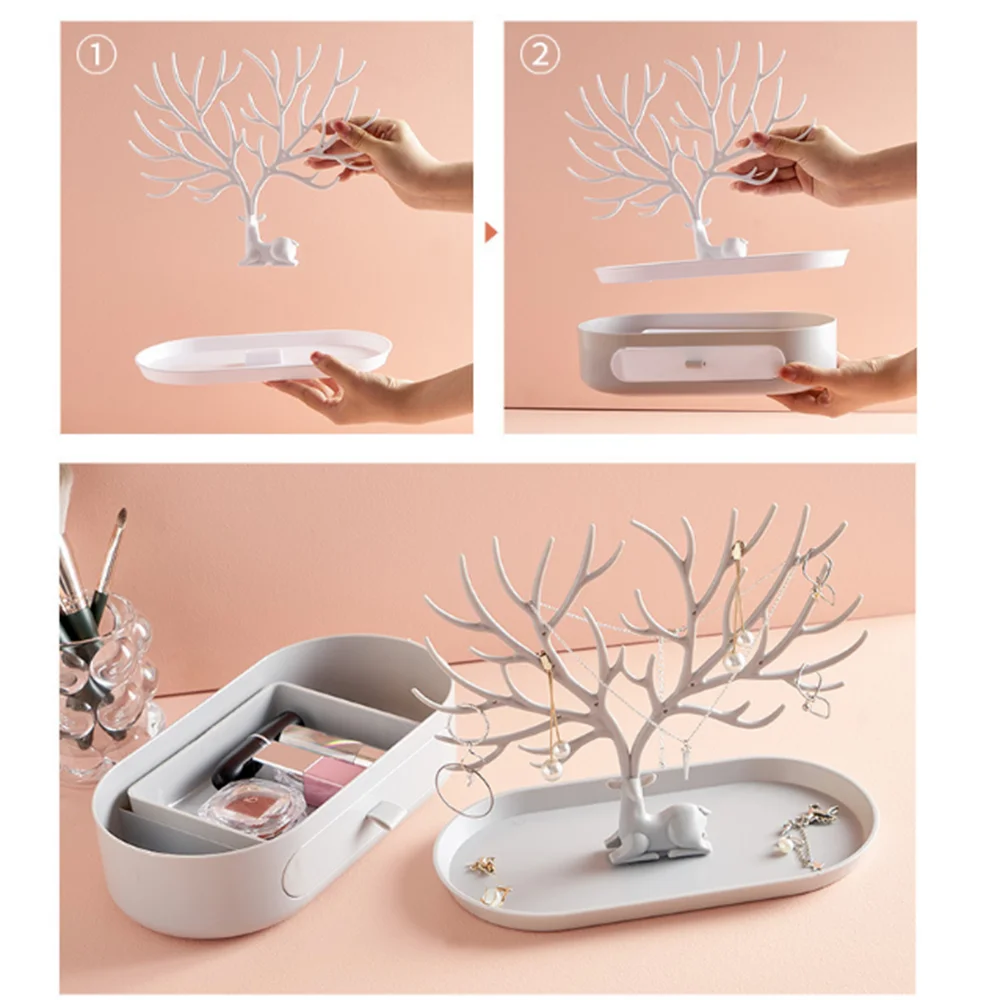 Jewelry Display Stand Tray Tree Storage Racks Earrings Necklaces Rings Jewelry Boxes Case Desktop Organizer Holder Make Up Decor