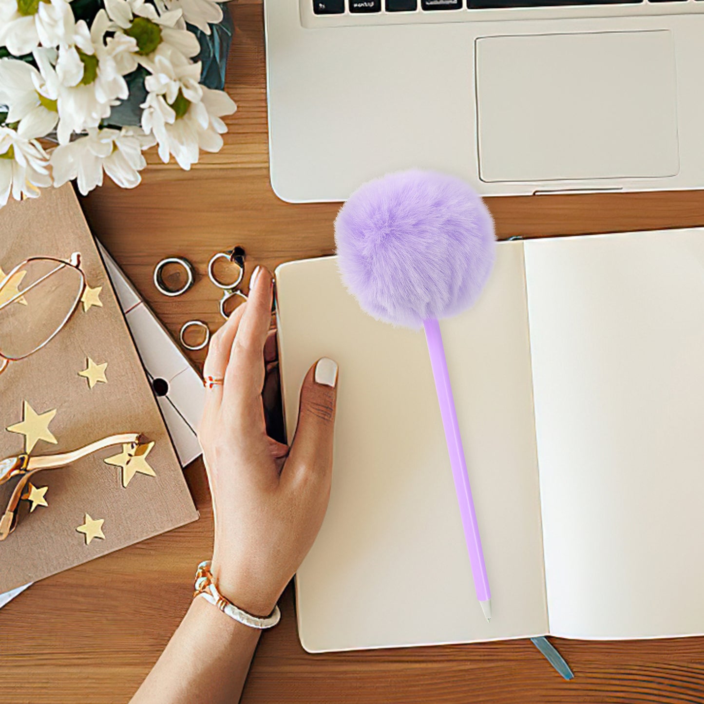 4pcs Fluffy Writing Pens Hair Ball Fountain Fluffy Pens Colorful Plush Pen Kawaii Creative Gifts for Girls Gift Writing Tools