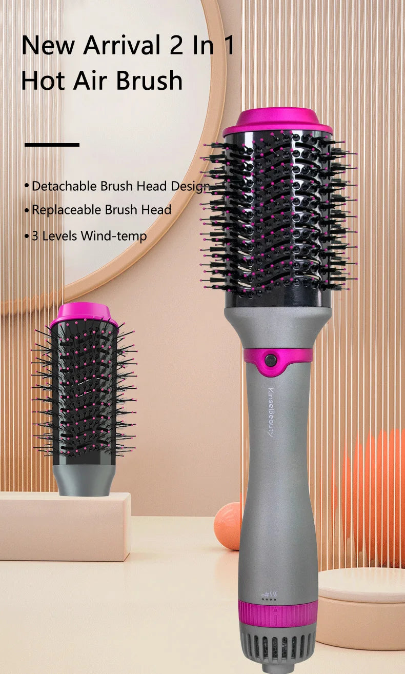 1200W Hair Dryer Hot Air Brush Styler Replaceable Head Straightener Curler Comb Roller One Step Electric Ion Blow Dryer Brush