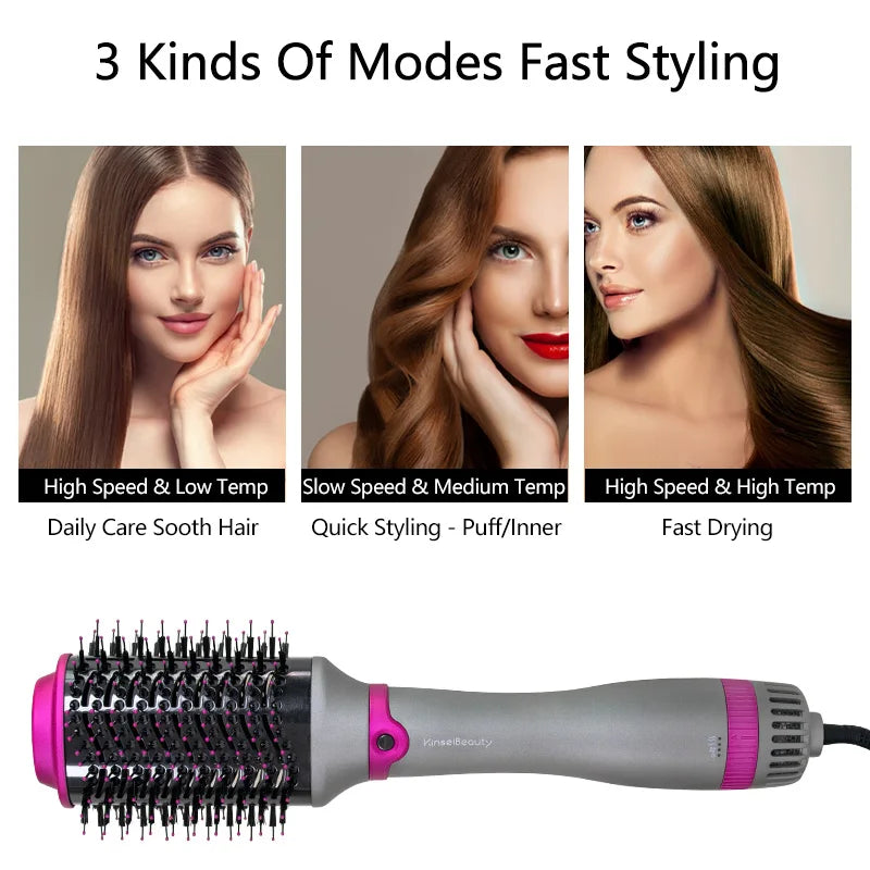 1200W Hair Dryer Hot Air Brush Styler Replaceable Head Straightener Curler Comb Roller One Step Electric Ion Blow Dryer Brush