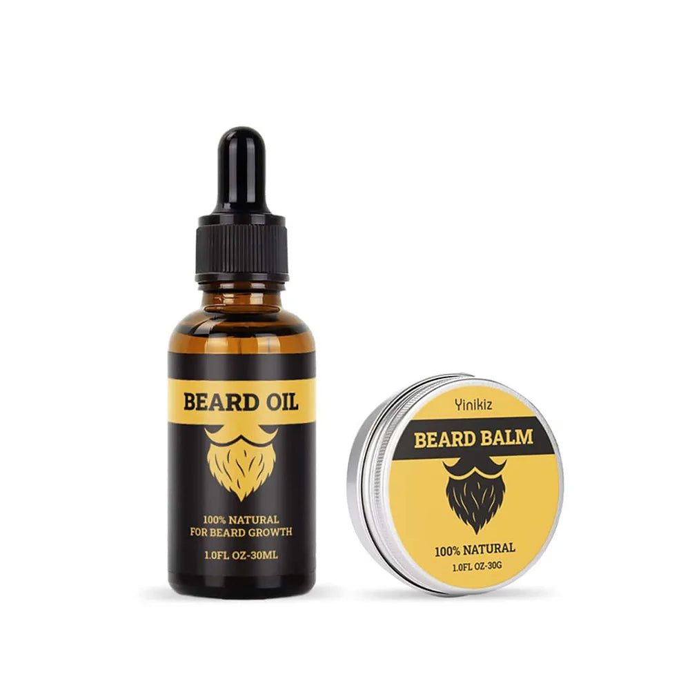 2pcs Beard Balm Conditioner Oil Kit Natural Beard Growth Oil Moisturizing Smoothing Hair Growth Tools For Men Hair Beard Care