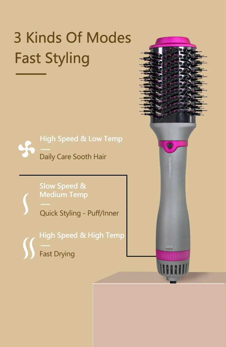 1200W Hair Dryer Hot Air Brush Styler Replaceable Head Straightener Curler Comb Roller One Step Electric Ion Blow Dryer Brush