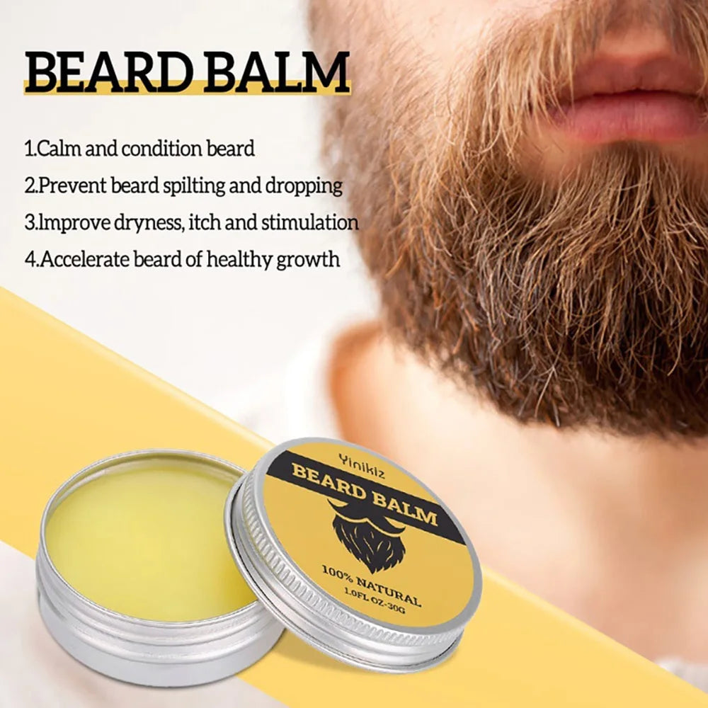 2pcs Beard Balm Conditioner Oil Kit Natural Beard Growth Oil Moisturizing Smoothing Hair Growth Tools For Men Hair Beard Care