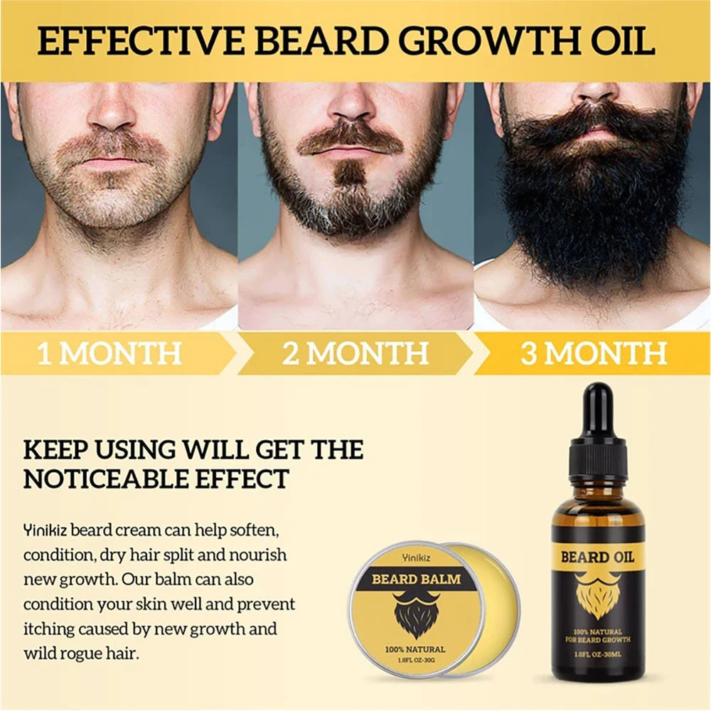 2pcs Beard Balm Conditioner Oil Kit Natural Beard Growth Oil Moisturizing Smoothing Hair Growth Tools For Men Hair Beard Care