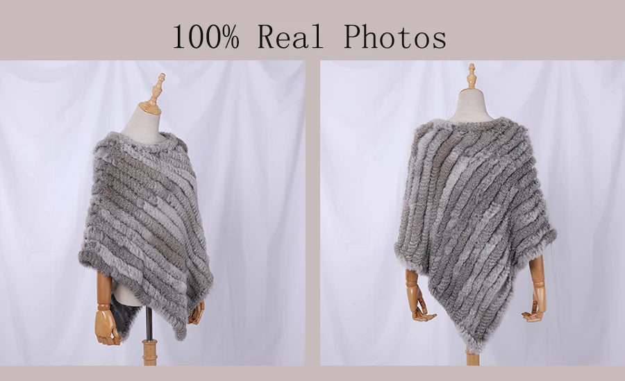 Genuine Rabbit Fur Knitted Natural Fur Poncho Fashion Wrap Coat Shawl Lady Scarf Natural Fur Wedding Party Wholesale Cape