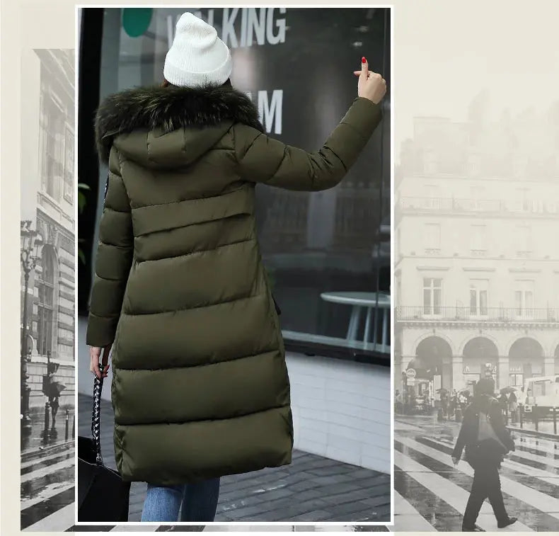 Winter coats women down jackets 2024 long slim solid color coat female Jackets outerwears woman parkas clothes zip fur collar