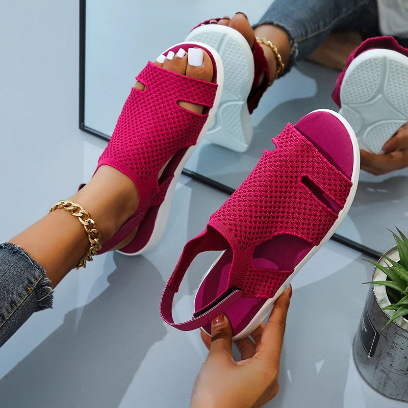 Summer Women Flats Crystal Stretch Orthopedic Casial Sandals Open Toe Beach Mesh Shoes Footwear Casual Ladies Sandalias Mujeres