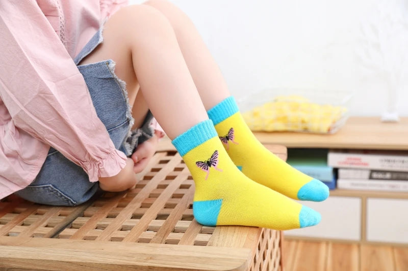 Spring Autumn Girls Socks Butterfly Cotton Candy Colors Socks For Girls 1- 16 Year Kids Socks  5 pairs/lot