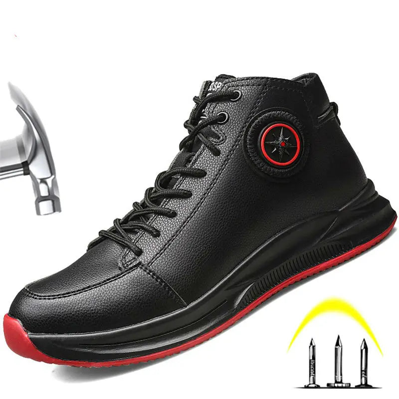 Genuine Leather Work Boots Winter Men Safety Shoes Plus Velvet Warmth Non-slip Steel Toe Cap Indestructible Work Shoes Designer