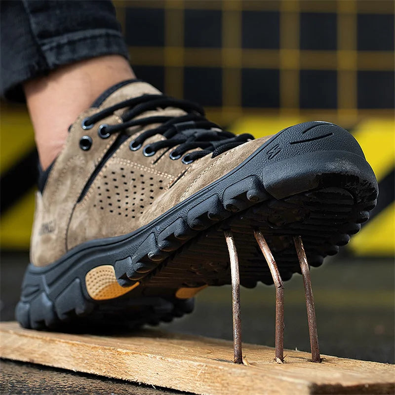 Genuine Leather Work Boots Winter Men Safety Shoes Plus Velvet Warmth Non-slip Steel Toe Cap Indestructible Work Shoes Designer