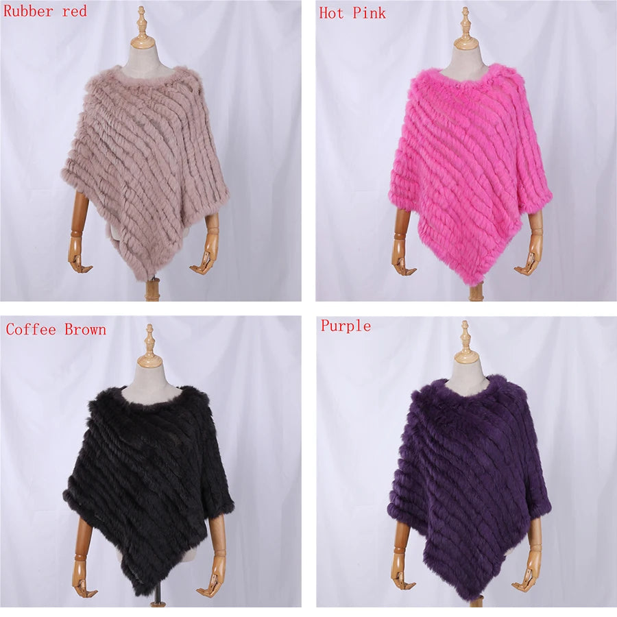 Genuine Rabbit Fur Knitted Natural Fur Poncho Fashion Wrap Coat Shawl Lady Scarf Natural Fur Wedding Party Wholesale Cape