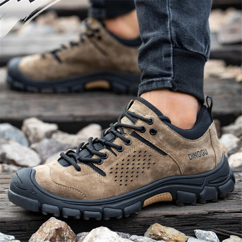Genuine Leather Work Boots Winter Men Safety Shoes Plus Velvet Warmth Non-slip Steel Toe Cap Indestructible Work Shoes Designer
