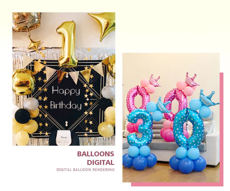 16 32 40 Inch Digital Happy Birthday Foil Balloons Air Number Balloon Figures Birthday Wedding Baby Shouer Party Decorations