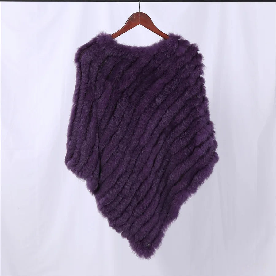 Genuine Rabbit Fur Knitted Natural Fur Poncho Fashion Wrap Coat Shawl Lady Scarf Natural Fur Wedding Party Wholesale Cape