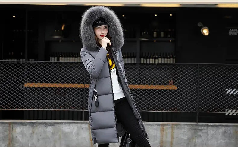 Winter coats women down jackets 2024 long slim solid color coat female Jackets outerwears woman parkas clothes zip fur collar