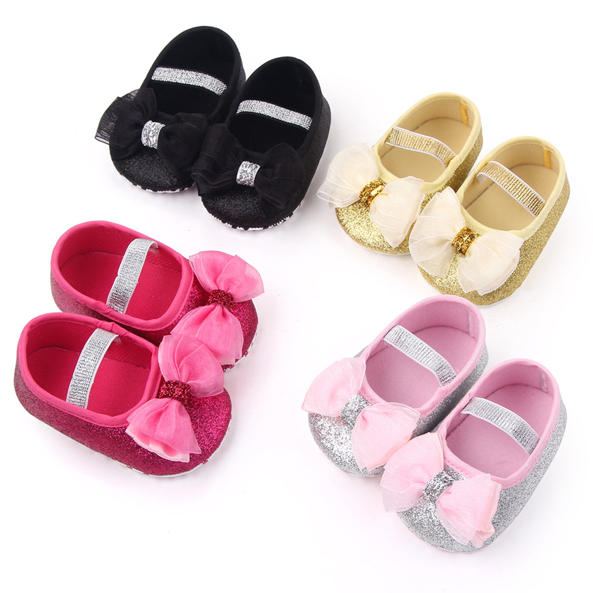 2023 Fashion Infant Newborn Baby Girls Spring Summer Flats Glitter Bowknot Princess Dress Shoes No-Slip First Walkers