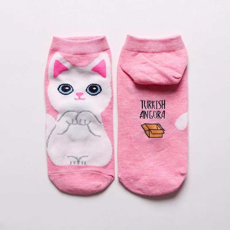 Spring And Autumn Fashion Women's Sotton Socken Funny Cartoon Animal Hello Kitten Dog Cute Girl Happy Funny Socks 5 Pairs