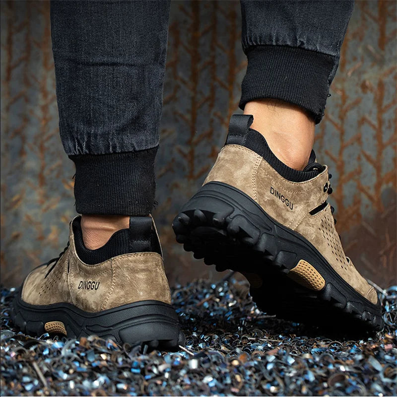 Genuine Leather Work Boots Winter Men Safety Shoes Plus Velvet Warmth Non-slip Steel Toe Cap Indestructible Work Shoes Designer