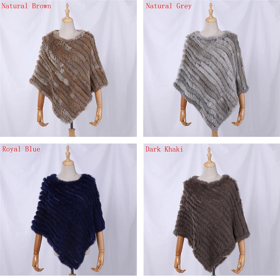 Genuine Rabbit Fur Knitted Natural Fur Poncho Fashion Wrap Coat Shawl Lady Scarf Natural Fur Wedding Party Wholesale Cape