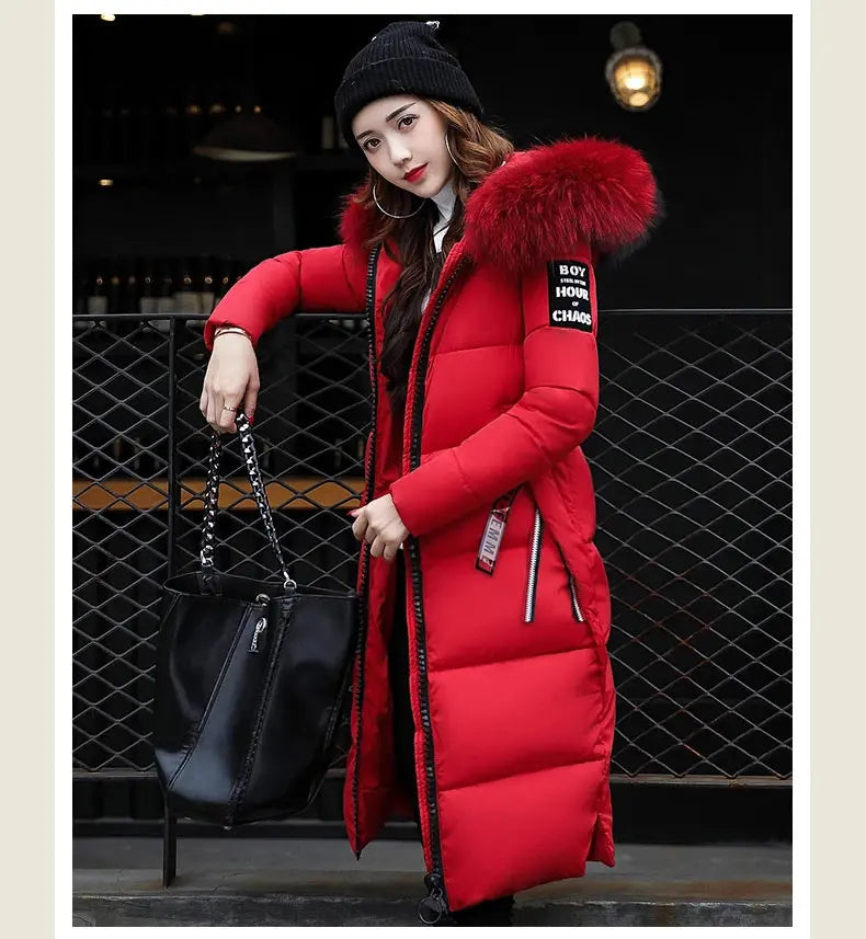 Winter coats women down jackets 2024 long slim solid color coat female Jackets outerwears woman parkas clothes zip fur collar