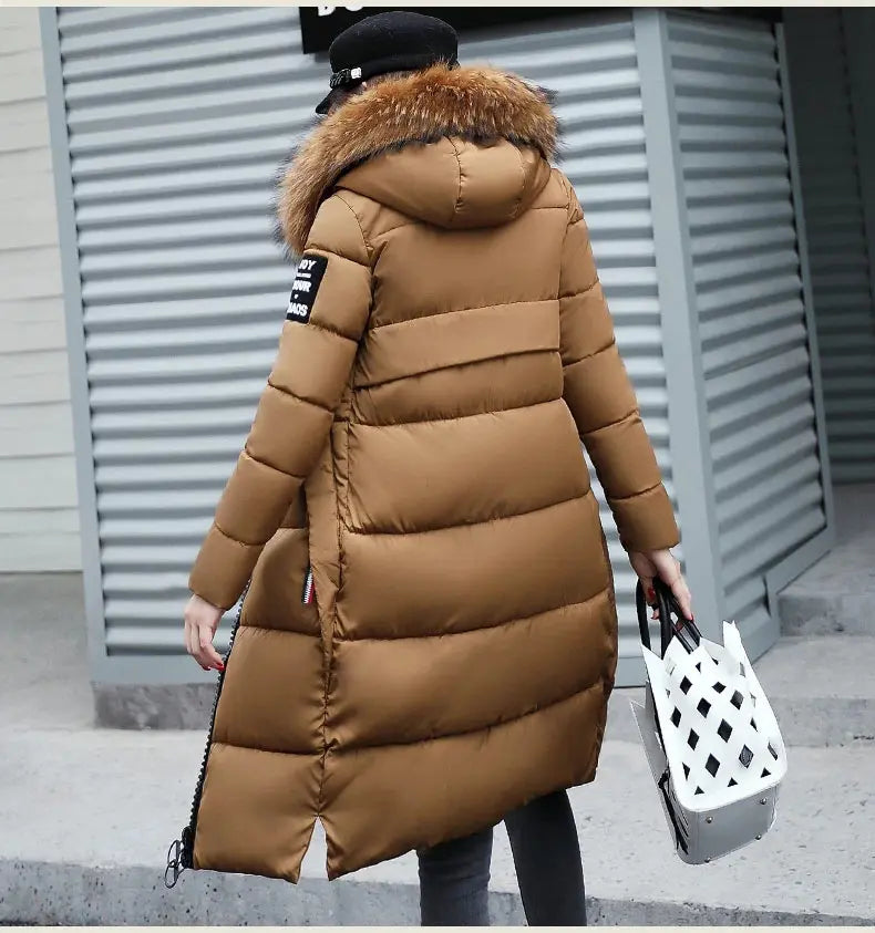 Winter coats women down jackets 2024 long slim solid color coat female Jackets outerwears woman parkas clothes zip fur collar