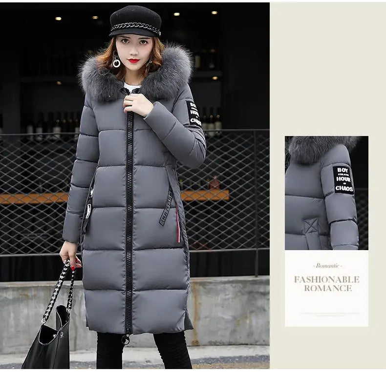 Winter coats women down jackets 2024 long slim solid color coat female Jackets outerwears woman parkas clothes zip fur collar