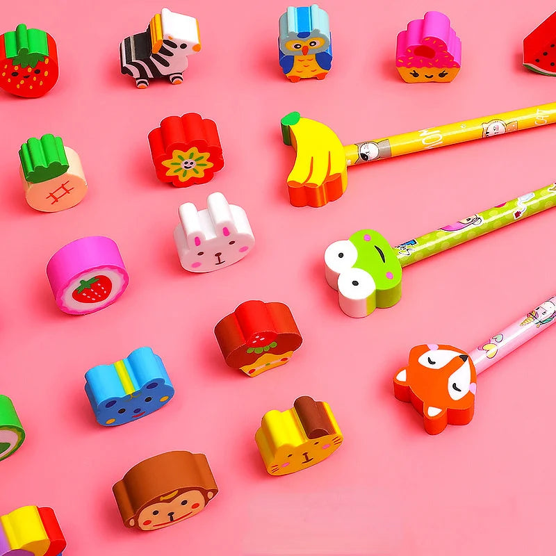 20Pcs/Lot Cute Cartoon HB Pencils With Kawaii Eraser Head for Children's Stationery Kids Drawing Writing Pen School Supplies