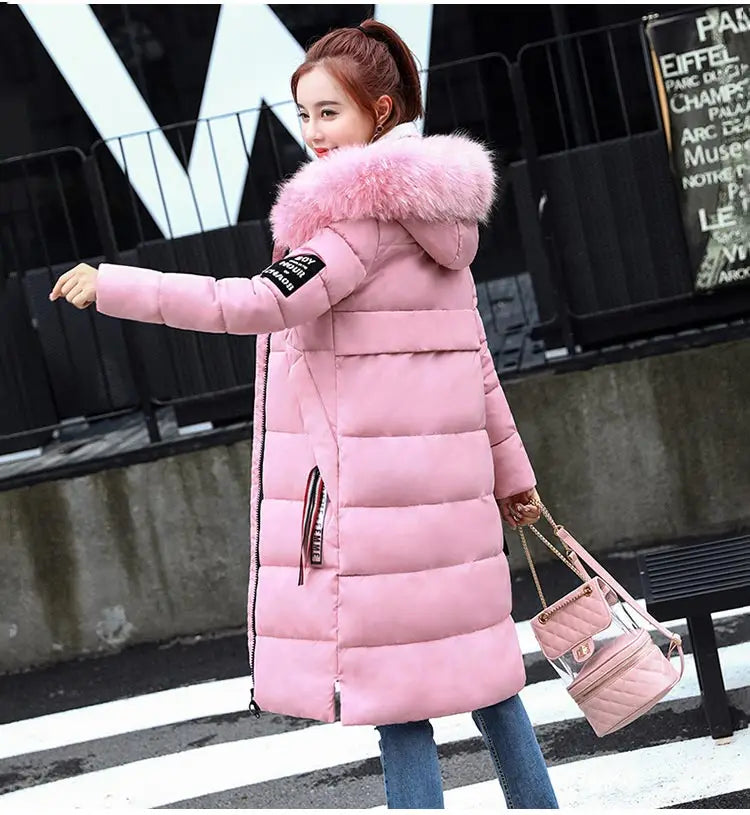 Winter coats women down jackets 2024 long slim solid color coat female Jackets outerwears woman parkas clothes zip fur collar