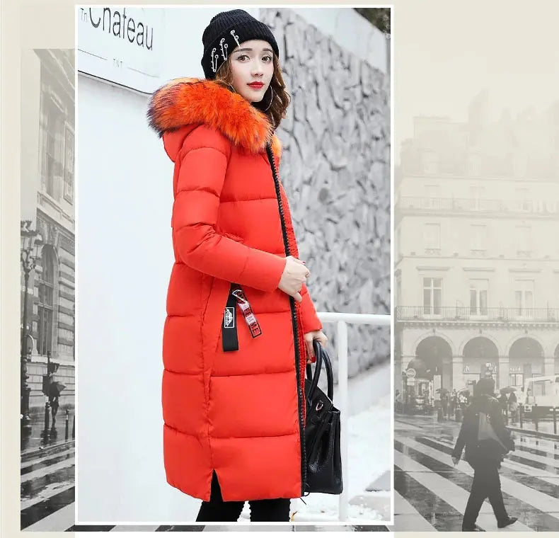 Winter coats women down jackets 2024 long slim solid color coat female Jackets outerwears woman parkas clothes zip fur collar